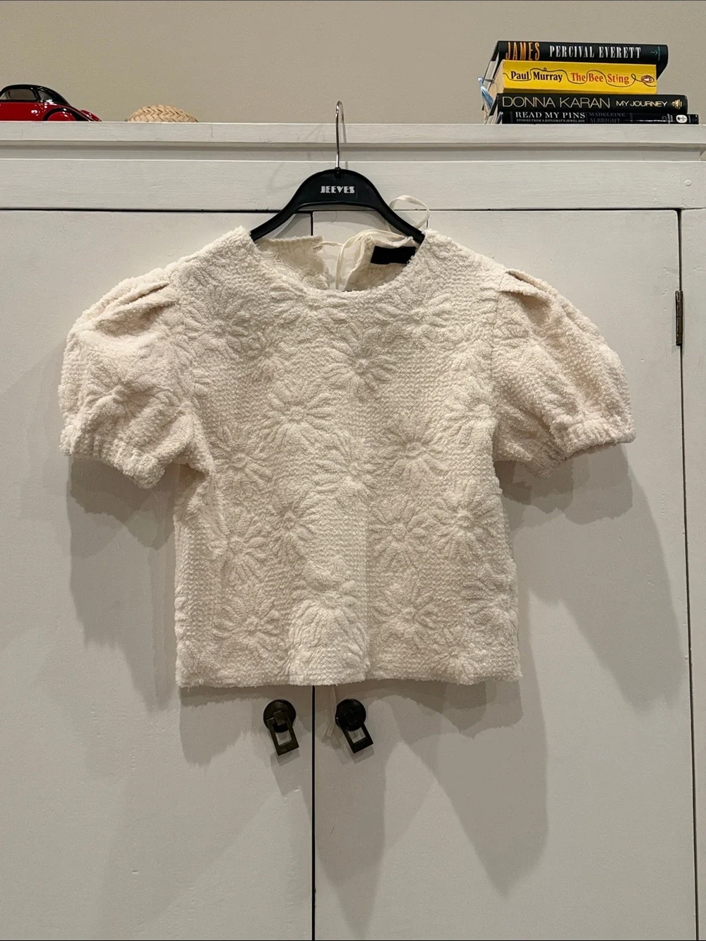 Zara Cream Floral Textured Puff-Sleeve Top